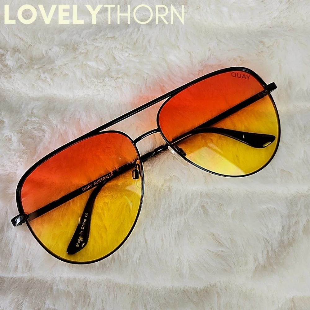 QUAY // ltd ed desi collab oversize black frame orange yellow aviators FLAWED - Picture 4 of 16